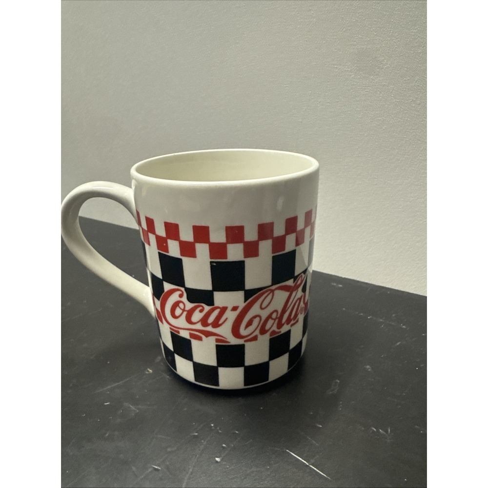 Gibson Coca Cola Diner Red Black Checker Board Coffee Cup Mug‎ 1996 Vintage 15oz